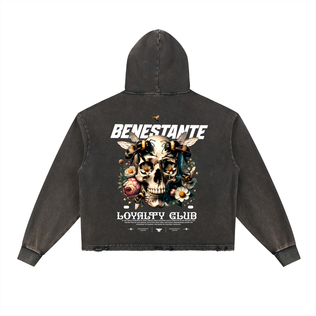 Vintage Washed Frayed-Hem Hoodie